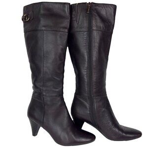 Bandolino BDPARDEY Black Leather Heeled Boots 7.5 AA M 0611 Knee High Zip